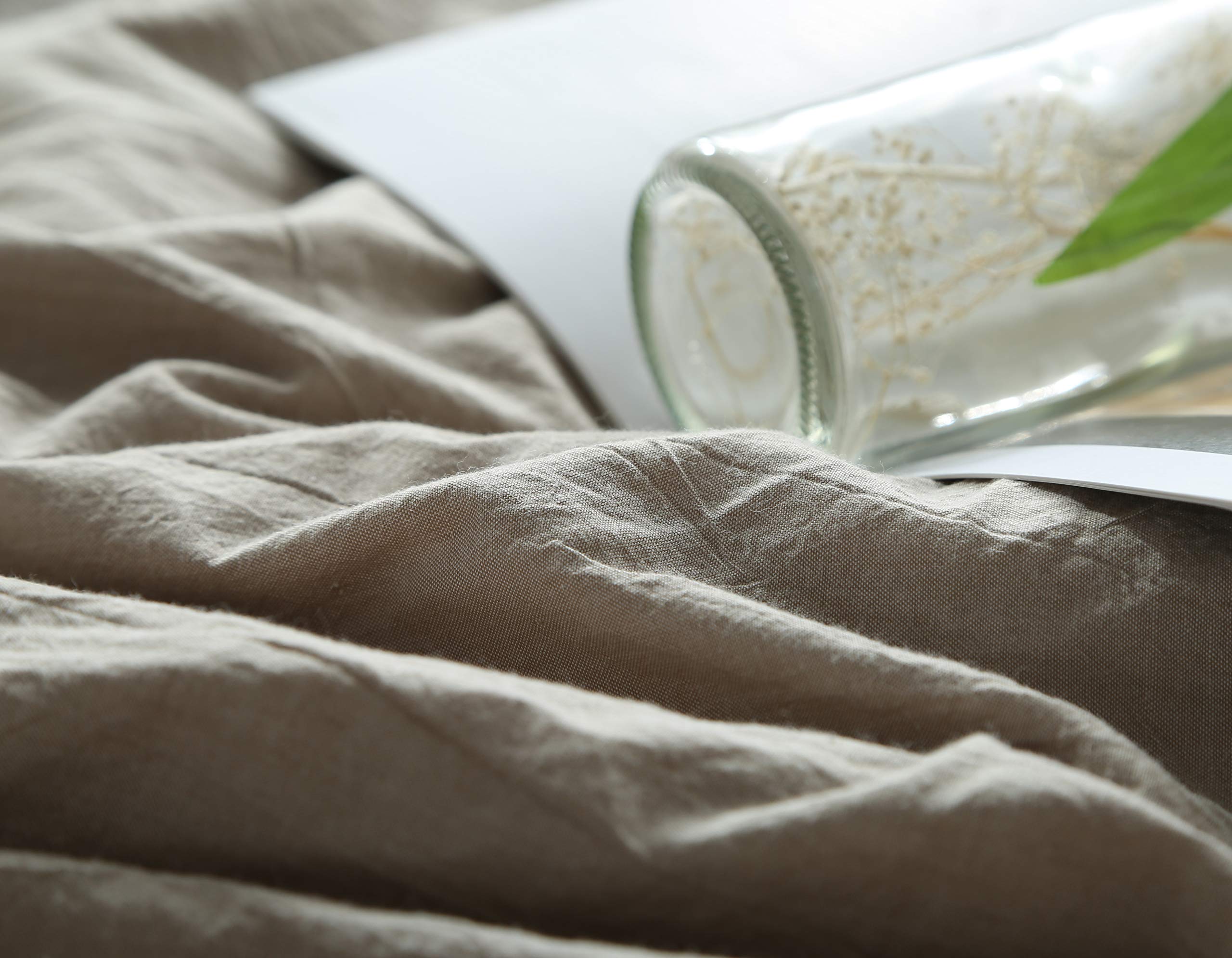 F.Y.Dreams 100% Washed Cotton Duvet Cover For Weighted Blanket 60X80 Inches With 8 Ties, Zipper On Long Side/Khaki/Just Duvet Co