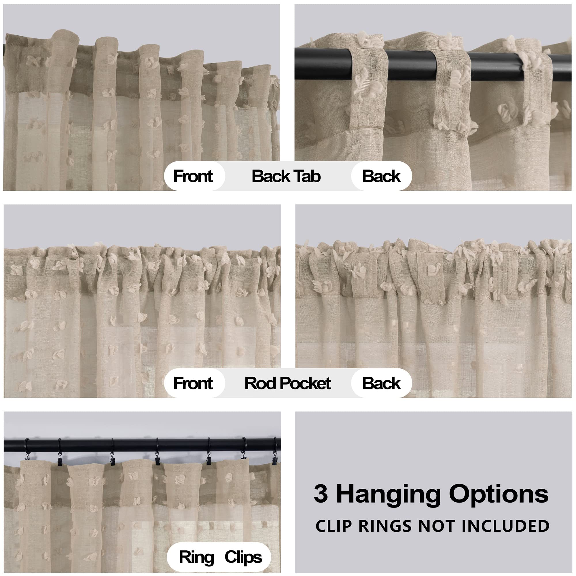 Koufall Tan Curtains 102 Inches Long For Bedroom Soft Pom Pom Boho Light Weight Sheer Cozy Curtains For Living Room Home Office,Grey Beige,52X102 Inch Length 2 Panels Set