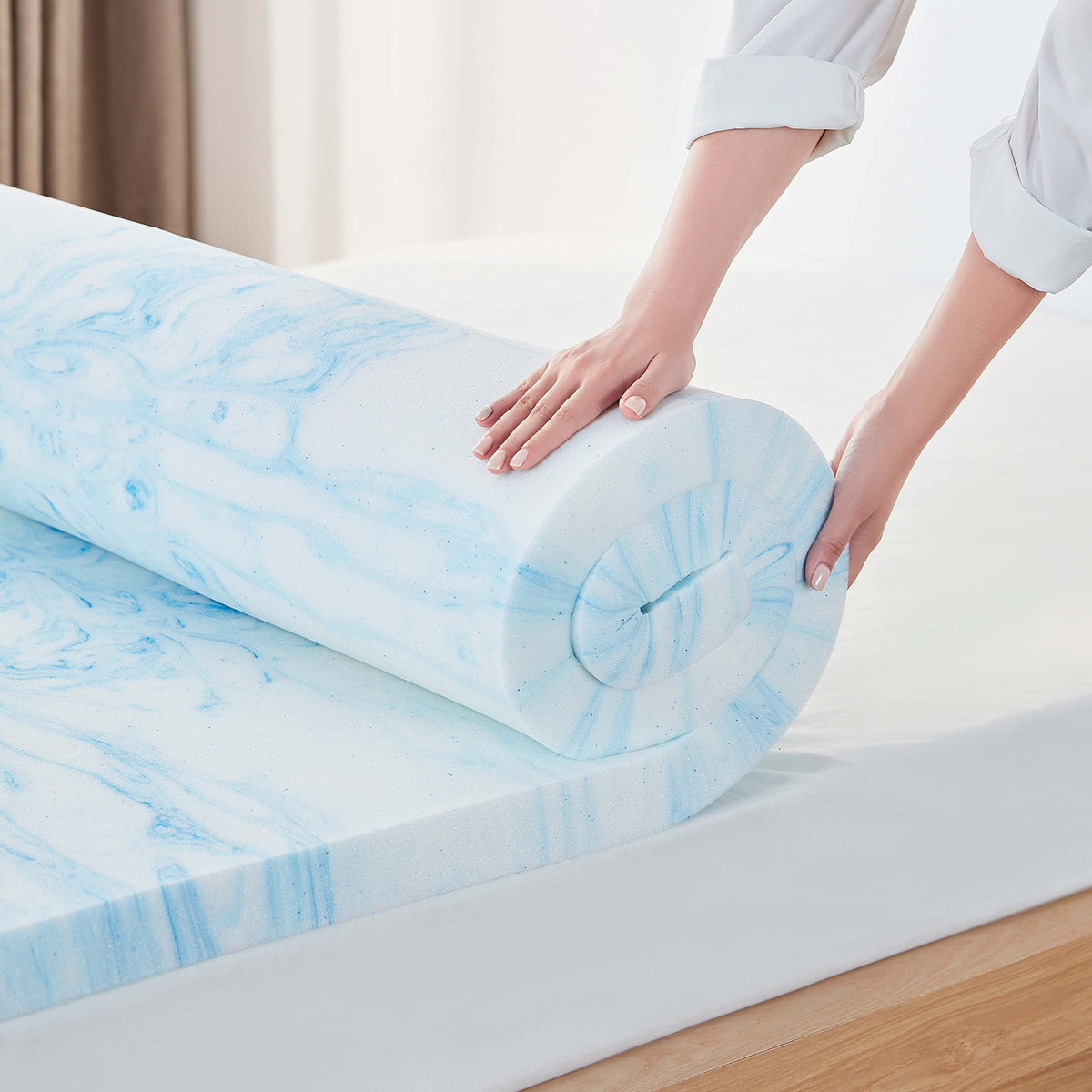 Linsy Living 2 Inches Memory Foam Mattress Topper Full, Cooling Gel-Infused Swirl Memory Foam For Back Pain, Bed Topper Full, Ce