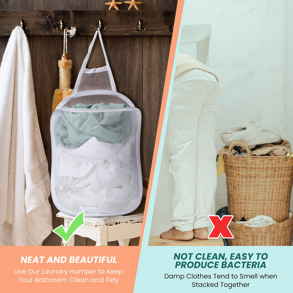 3 Pieces Hanging Laundry Hamper Laundry Bag To Hang Foldable Mesh Hamper Dirty Cloth Basket With Carry Handle Door Net Hampers F