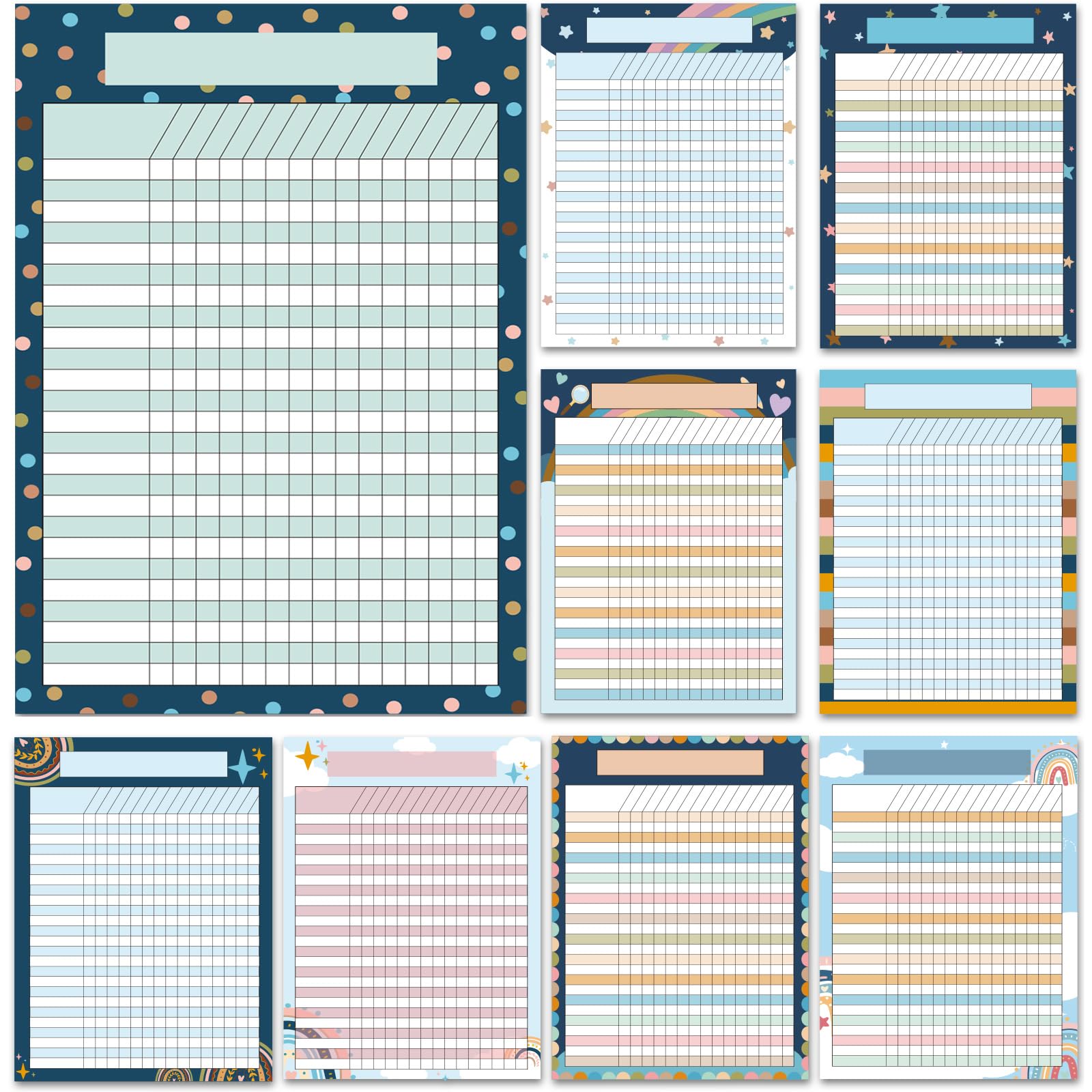 9 Pcs Boho Classroom Charts Rainbow Classroom Incentive Chart Homework Data Charts Boho Reward Chores Chart For Kids Behavior Le