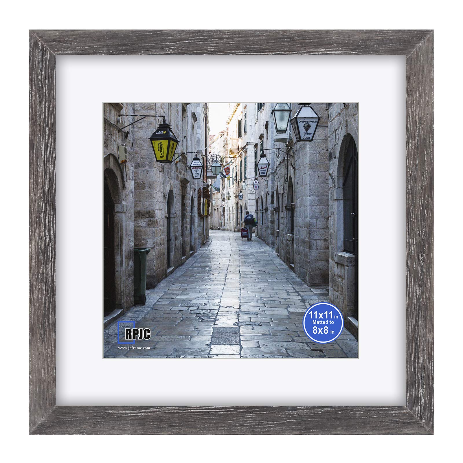 RPJC 11x11 inch Picture Frame Made of Solid Wood and High Definition Glass Display Pictures 8x8 with Mat or 11x11 Without Mat fo