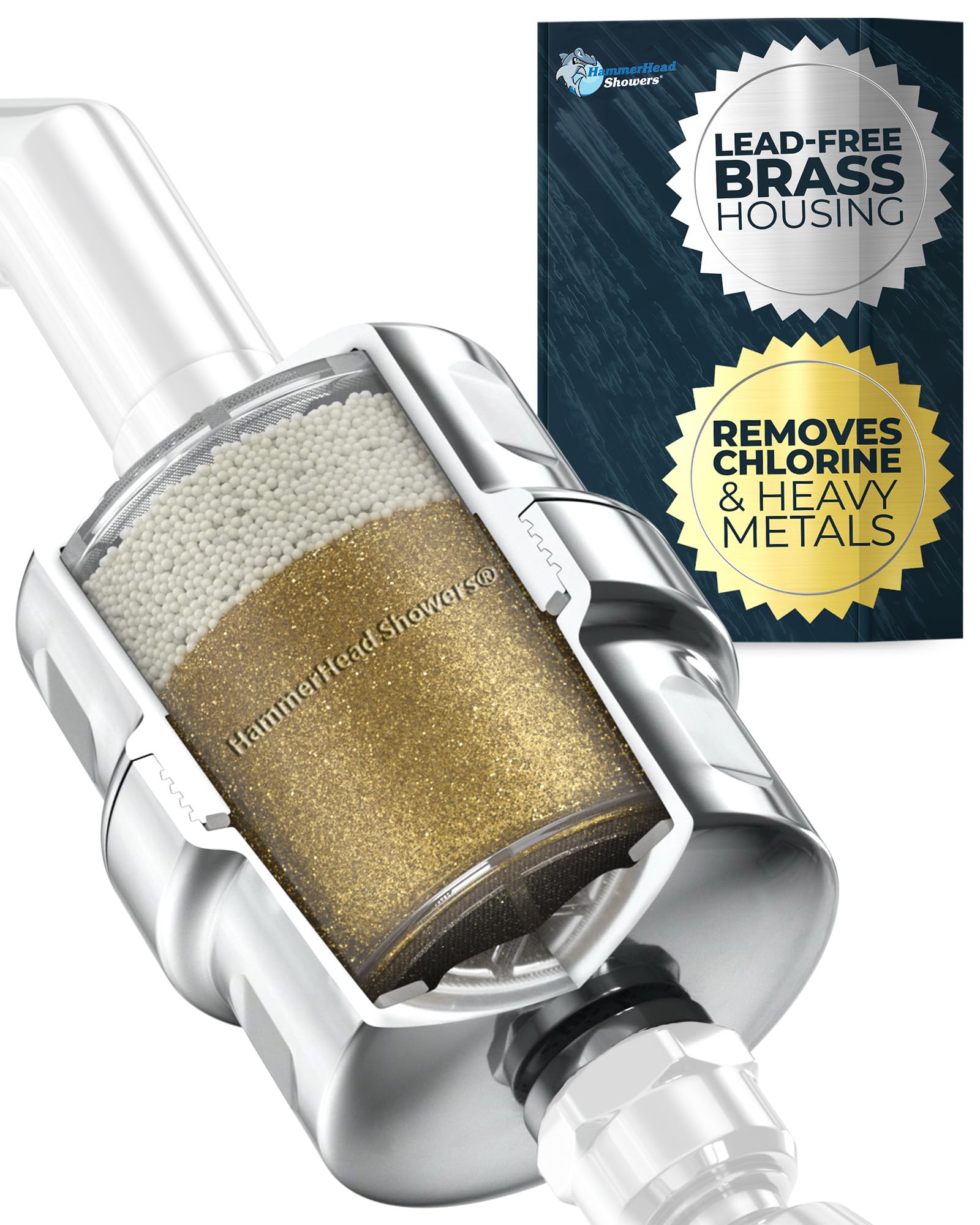 HammerHead Showers ALL METAL Shower Head Filter - KDF 55 Shower Filter, High Pressure Universal Shower Filters to Remove Toxic C