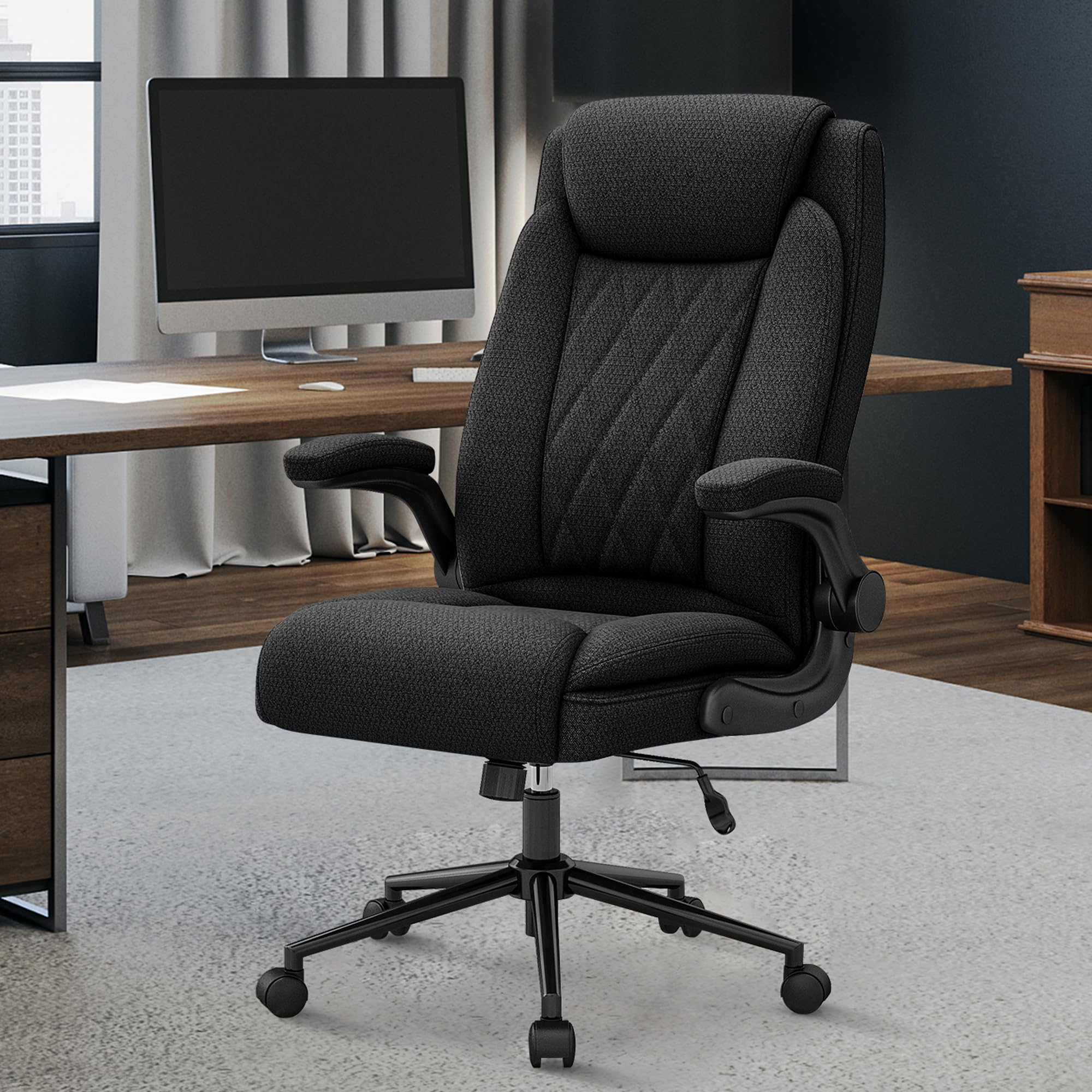 Ralex-Chair Big And Tall Fabric Office Chair -500 Lb Heavy Duty Office Chair For Big Man, High Back Executive Office Desk Chair