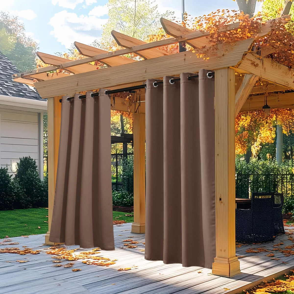 Nicetown Gazebo Curtain Outdoor Waterproof 108 Inches Long, Indoor Room Darkning & Weatherproof Thermal Drape, Blackout Sunlight