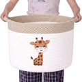 LemonRoad Large Woven Bear Basket, Cotton Rope, Cute Giraffe, Brown White