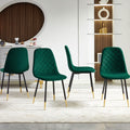 Nordicana Velvet Dining Chairs Kitchen Plain Color Chair Upholstered Side Stools With Backrest Metal Legs Set Of 4, Kelly Green