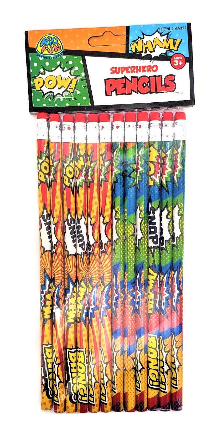 Zugar Land Assorted Superhero #2 Pencils With Top Erasers (Standard Size 7.5') Super Hero 7.5 Inches. Pow! Snap! Wham! Bang! (2