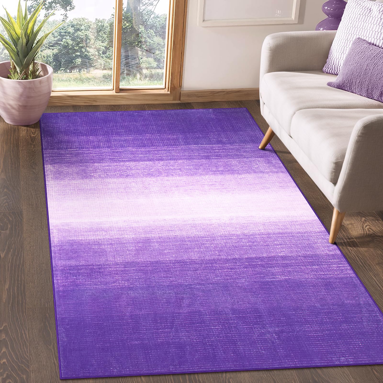 Wonnitar Modern Ombre Washable 4x6 Rug, Purple Rugs for Girls Bedroom, Soft Non-Slip Nursery Area Rug, Low Pile Throw Carpet for