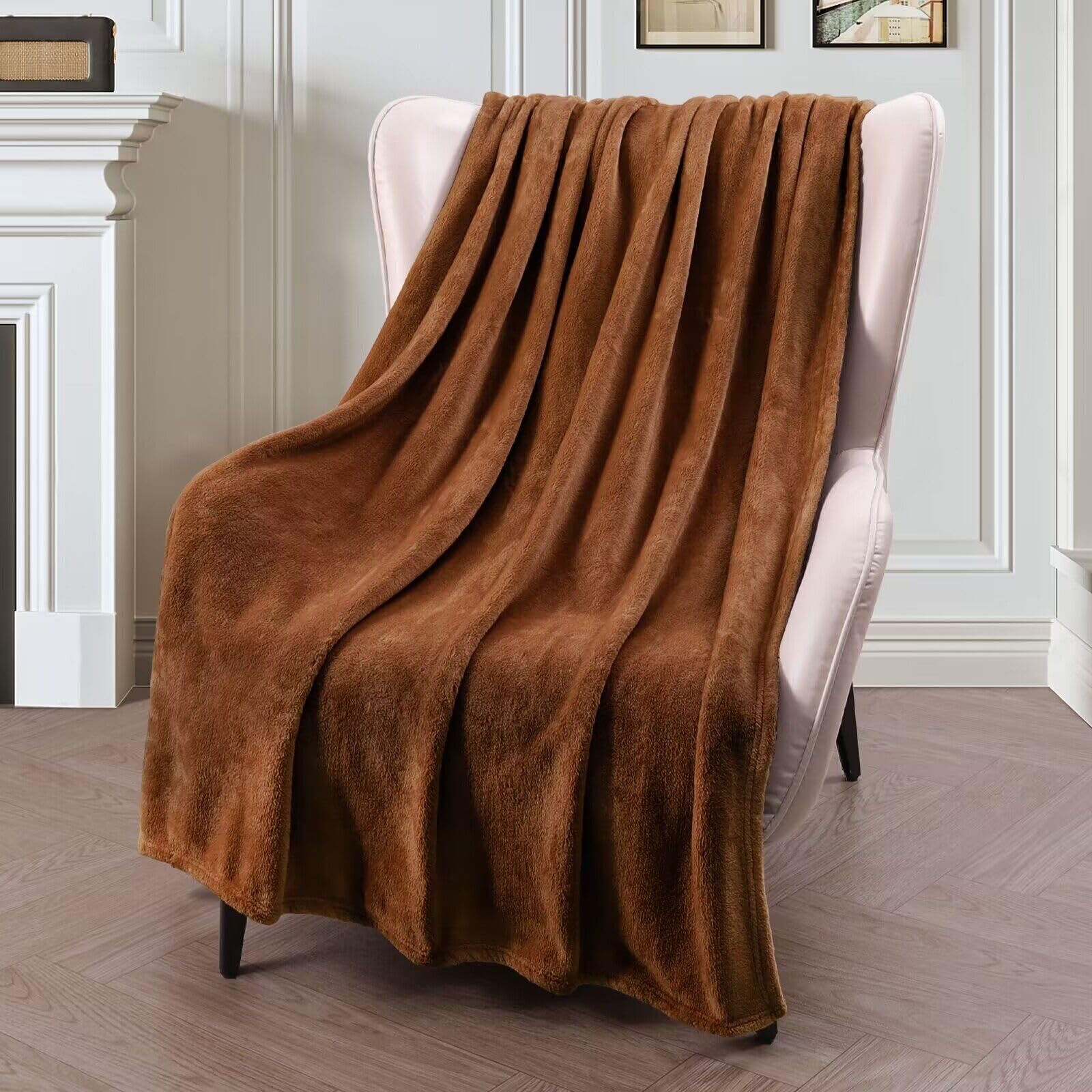Exclusivo Mezcla Extra Large Fleece Throw Blanket For Couch, Sofa, 300Gsm Super Soft And Warm Blankets, Brown Throw All Season U