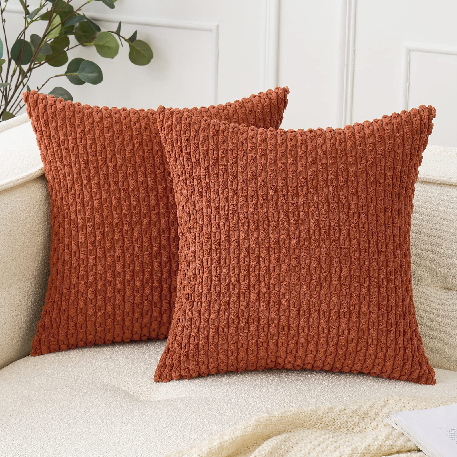 Woaboy Rust Throw Pillow Covers 18X18 Inch Set Of 2 Decorative Couch Pillow Covers Farmhouse Soft Corduroy Boho Home Decors For