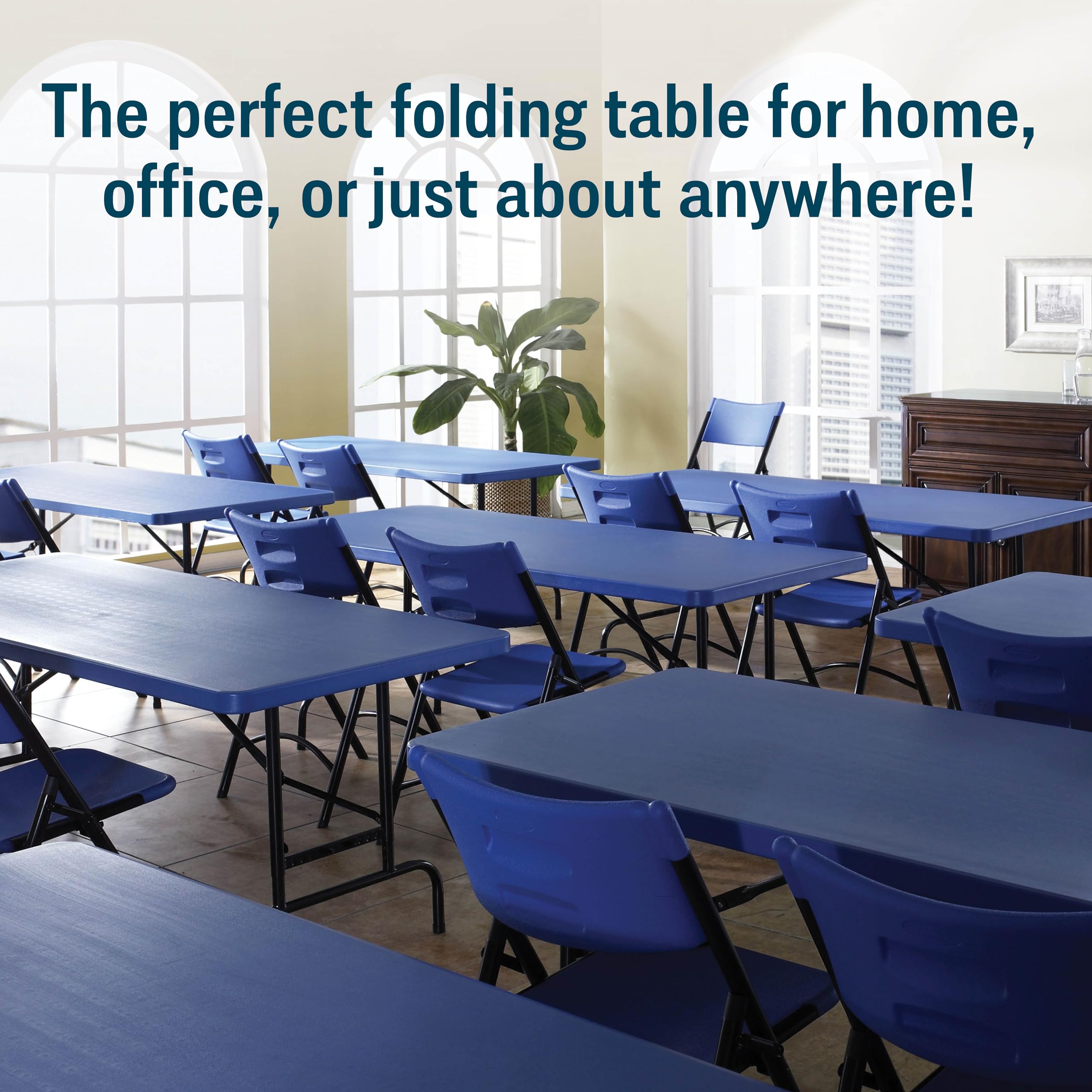 National Public Seating Bta3072 Series Steel Frame Rectangular Adjustable Height Plastic Top Folding Table, 1000 Lbs Capacity, 72&quot; Length X 30&quot; Width X 28.5&quot; Height, Blue/Black