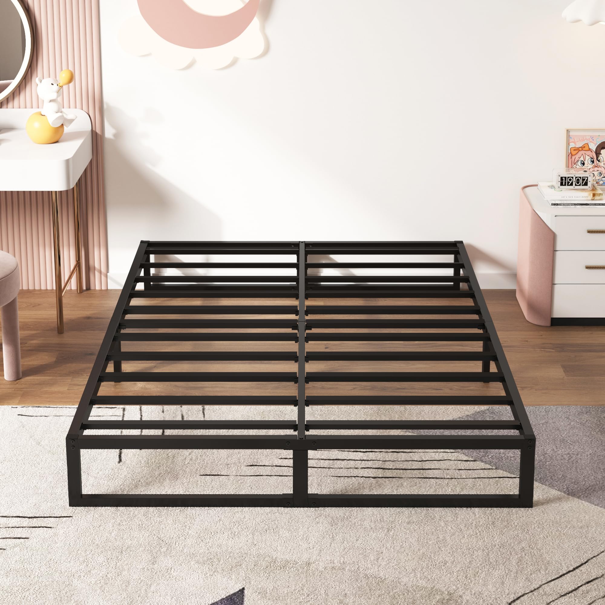 Xinxinyan Metal Bed Frame Full 10 Inch,Heavy Duty Full Size Bed Frame Black,Metal Mattress Foundation,No Box Spring Needed,Noise Free,Easy Assembly