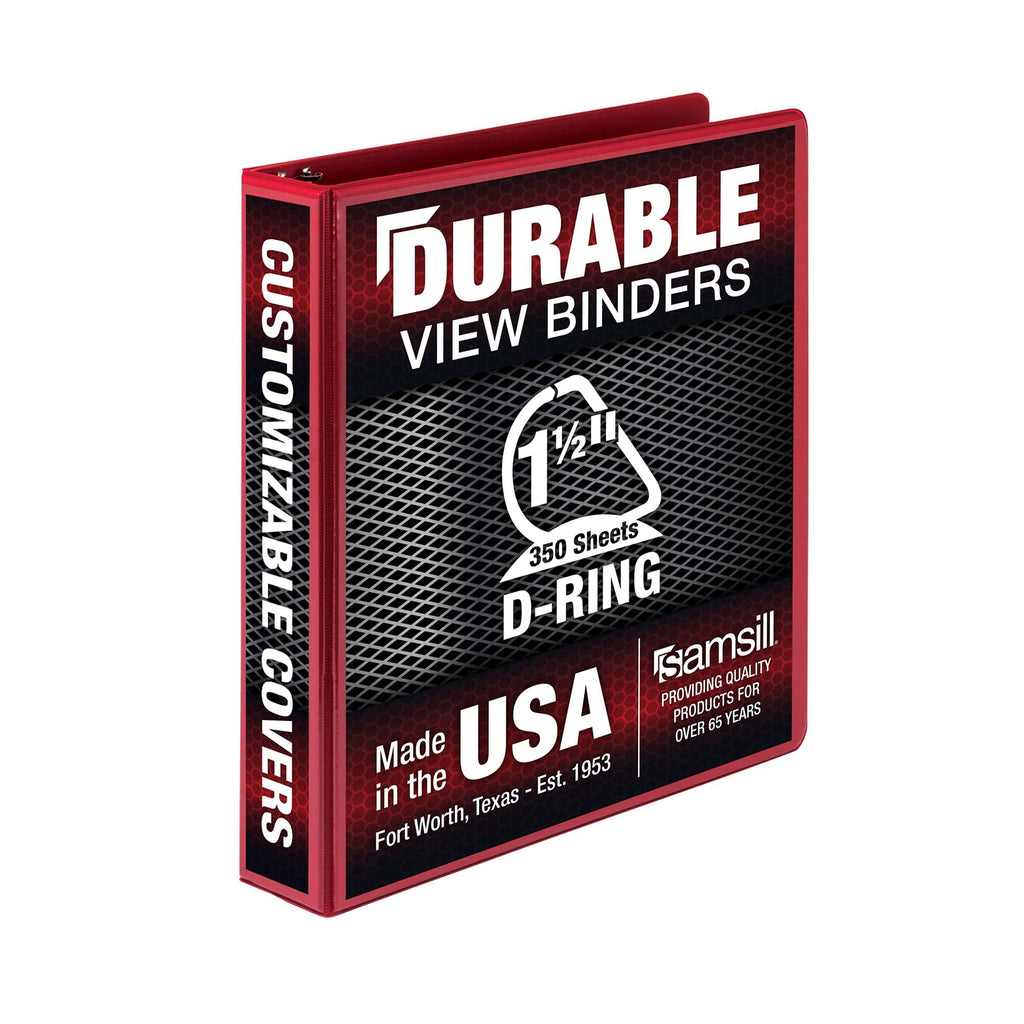 Samsill Durable 1.5 Inch Binder, Made In The Usa, D Ring Binder, Customizable Clear View Cover, Red, Holds 350 Pages