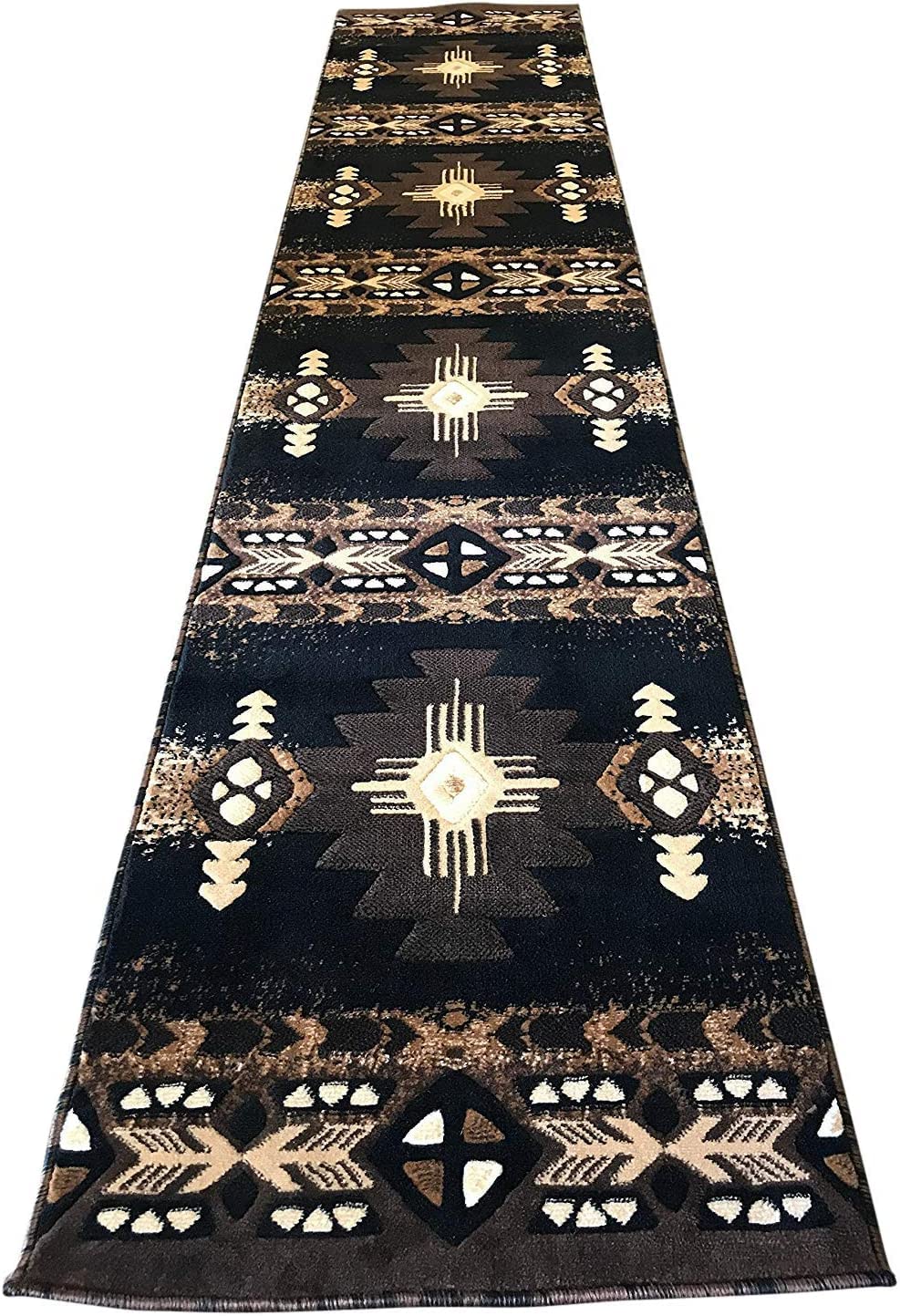 YHSF South West Native American Area Rug C318 (Black, 2 Feet 4 Inches x 10 Feet 11 Inches)