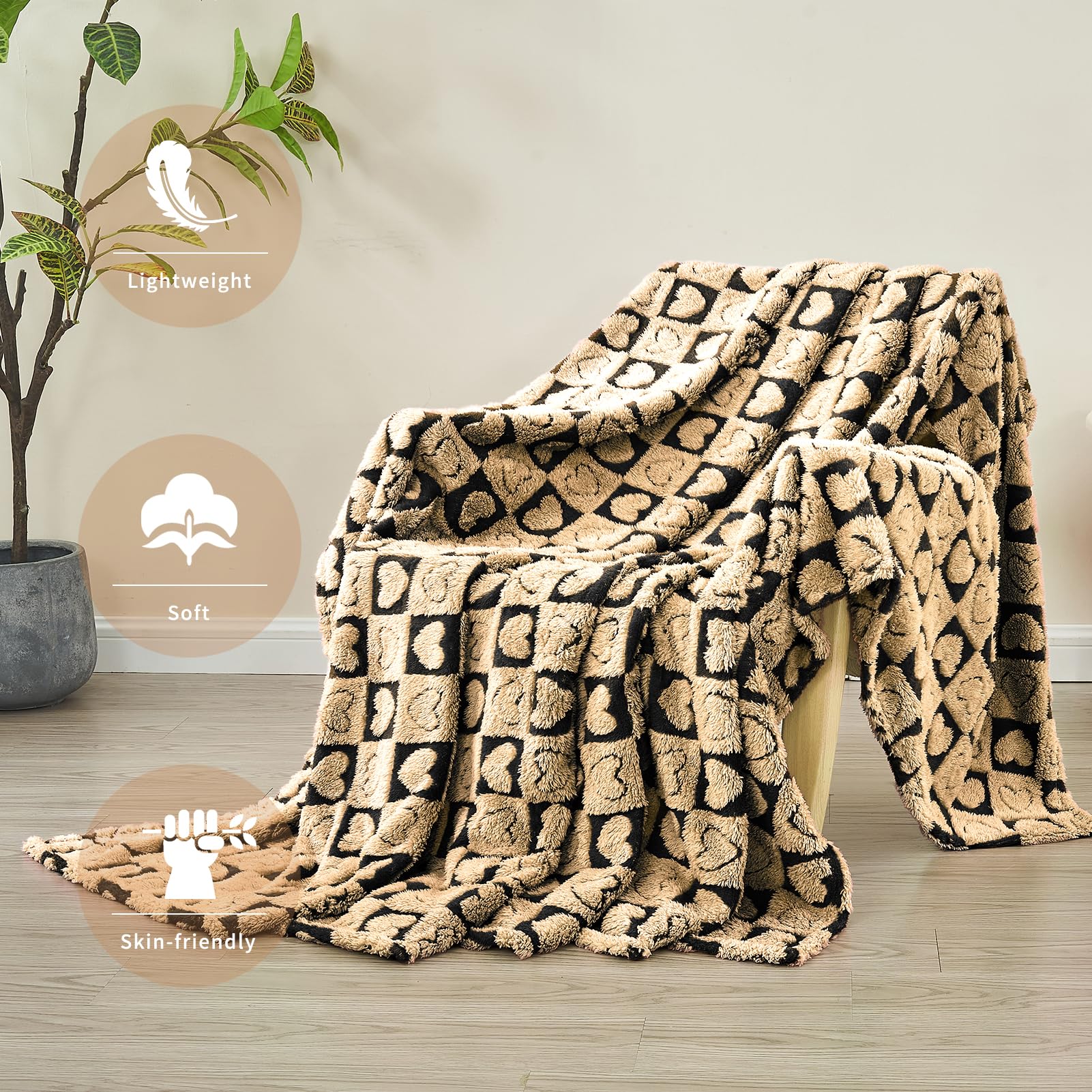 Fy Fiber House Throw Blankets With Heart Checkered,Soft Warm Blankets For Lover Mom Father Friends Gifts,Washable Lightweight Fu