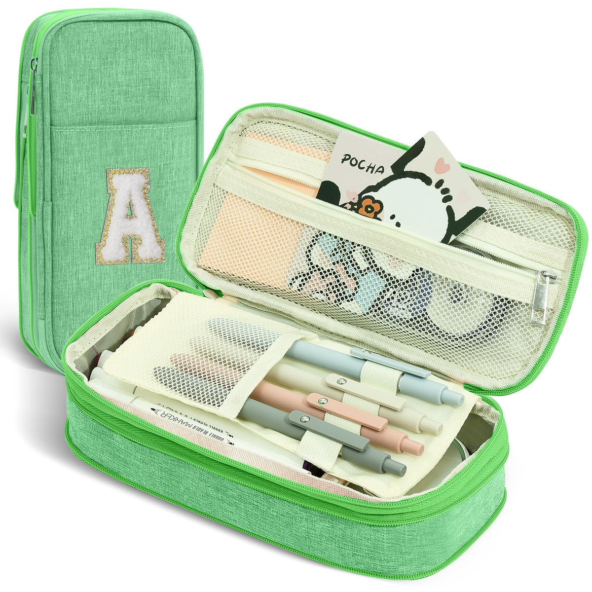 Giftoxo Preppy Pencil Case For School Supplies, Large Initial Pencil Pouch With Zipper, Cute Pencil Bag For Office Supplies, Aes