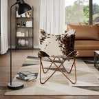 vidaXL Butterfly Chair, Lightweight Armchair with Powder-Coated Steel Frame, Comfortable Genuine Goat Leather, Versatile Utility 17.91" x 25.79" x 4.13", Brown & White
