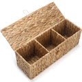 Wicker Bathroom Basket with Lid, Water Hyacinth Toilet Tank Basket with 3 Compartments, Woven Storage Box for Bathroom Organizer