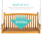 Best Choice Products 48In Wood Porch Swing Outdoor Patio Hanging Bench Chair Furniture For Deck, Garden, Yard W/Mounting Chains, Curved Back Design, 500Lb Weight Capacity - Brown