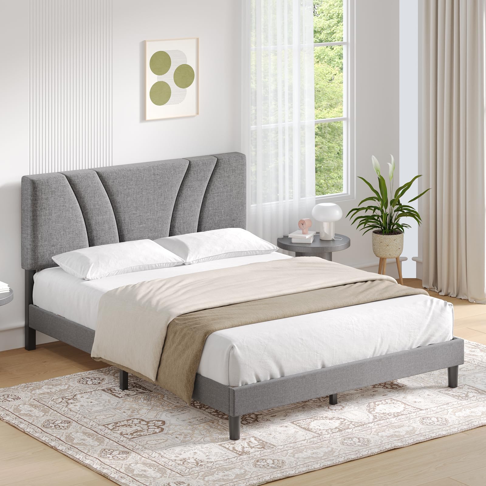 Novilla Full Size Bed Frame Upholstered Platform Bed Frame with Adjustable Headboard, Strong Weight Capacity, Noise-Free, No Box