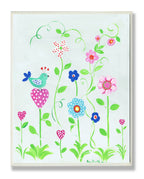 The Kids Room by Stupell Blue Bird Perched on Polka Dot Heart Flower Rectangle Wall Plaque