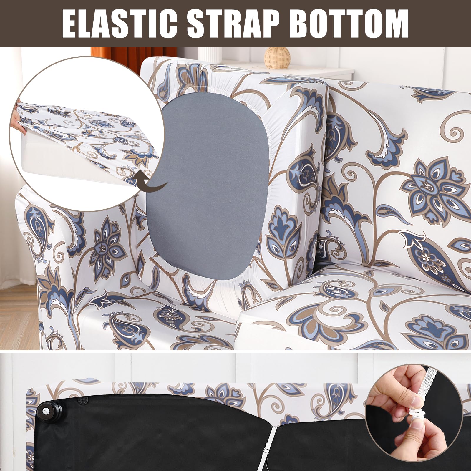 Searchi Stretch Sofa Cover Printed Couch Cover, Floral Pattern 3 Pieces Loveseat Slipcover With 2 Separate Cushion Cover, Washable Furniture Protector For Living Room(Loveseat, Love Flower)