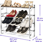 4-Tier Adjustable Expandable Freestanding Shoe Rack with Slide-N-Adjust, Chrome Finish