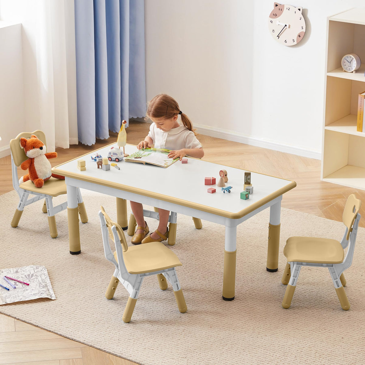 Gitawusa Kids Study Table And Chairs Set, Height Adjustable Toddler Table And Chair Set For Kids Ages 3-8, Graffiti Desktop (Lig
