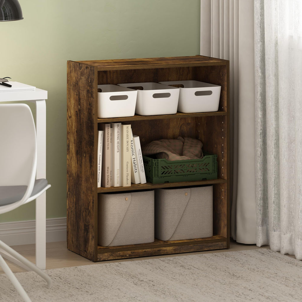 Furinno Gehry 3-Tier Bookcase, Bookshelf with Adjustable Shelves, Amber Pine
