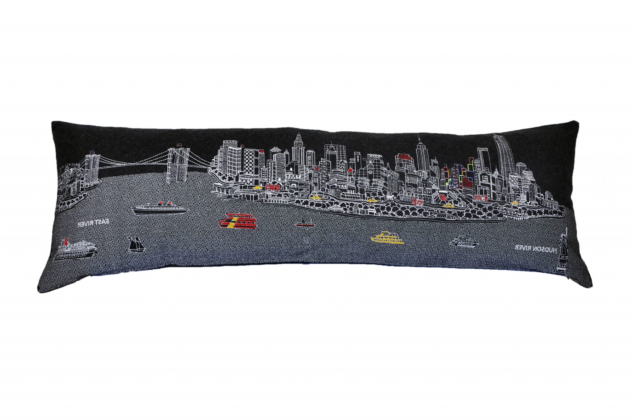 HomeRoots Grey 45' Black and White NYC Nighttime Skyline Lumbar Decorative Pillow
