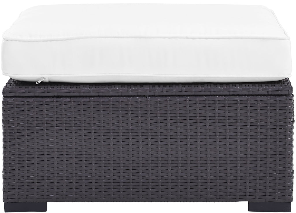 Crosley Furniture Biscayne Wicker Outdoor Ottoman Foot Rest for Patio, Deck, Porch, Brown with White Cushions