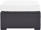 Crosley Furniture Biscayne Wicker Outdoor Ottoman Foot Rest for Patio, Deck, Porch, Brown with White Cushions
