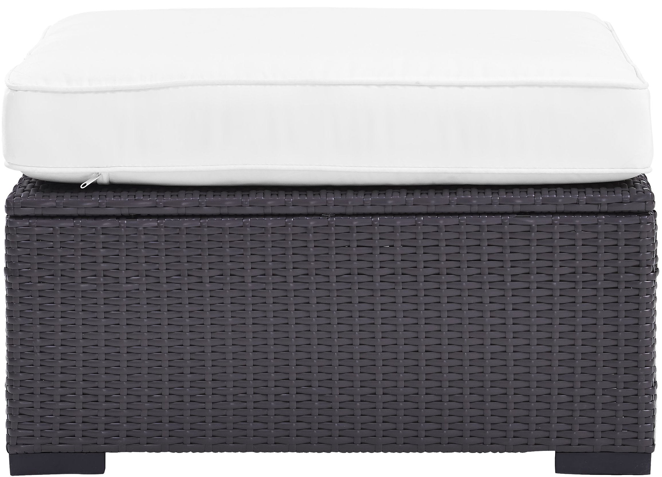 Crosley Furniture Biscayne Wicker Outdoor Ottoman Foot Rest for Patio, Deck, Porch, Brown with White Cushions