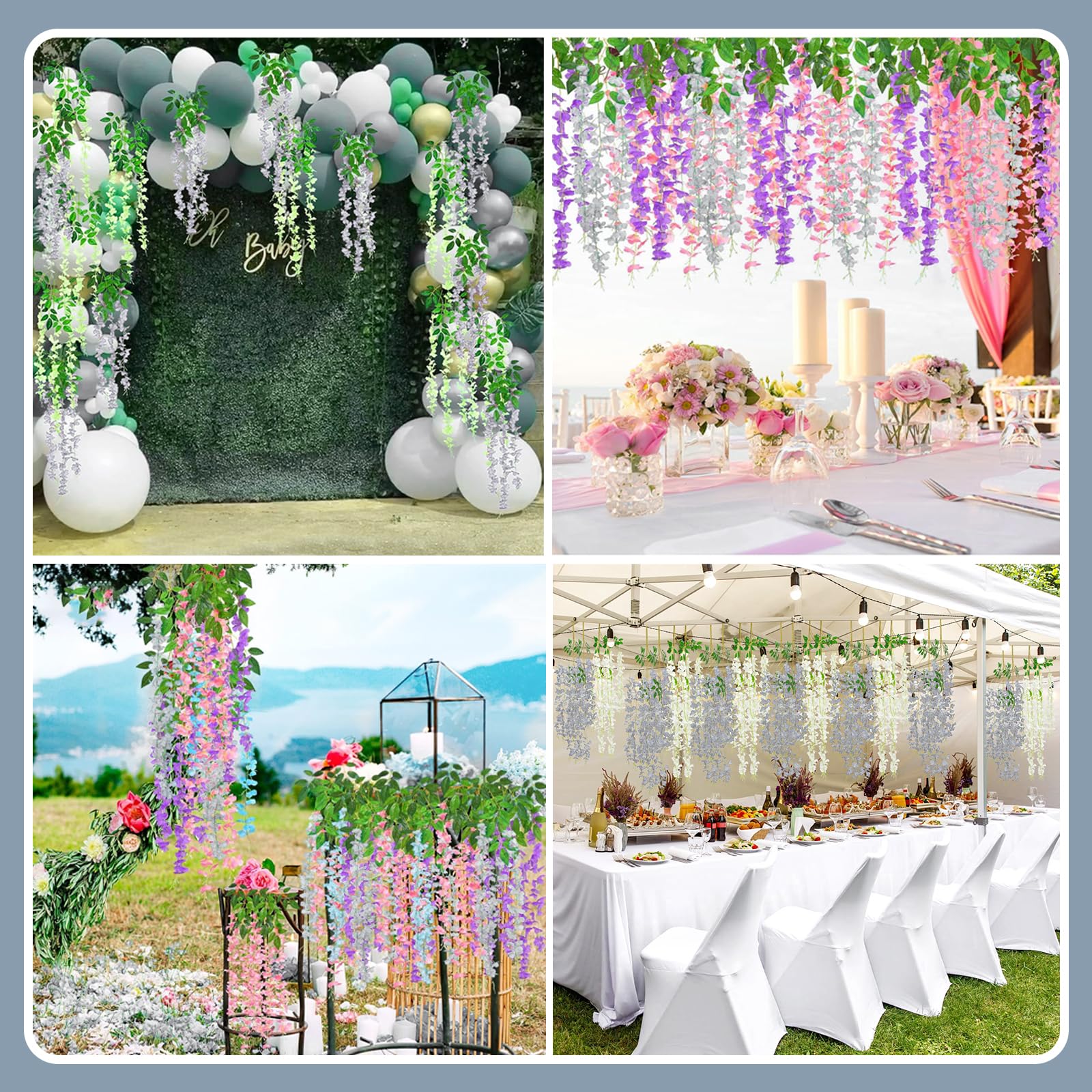 Luerbi 12 Pack Grey Wisteria Hanging Flowers Garland, 3.77 Feet Grey Artificial Wisteria Flower Vines, Fake Grey Wisteria, Grey