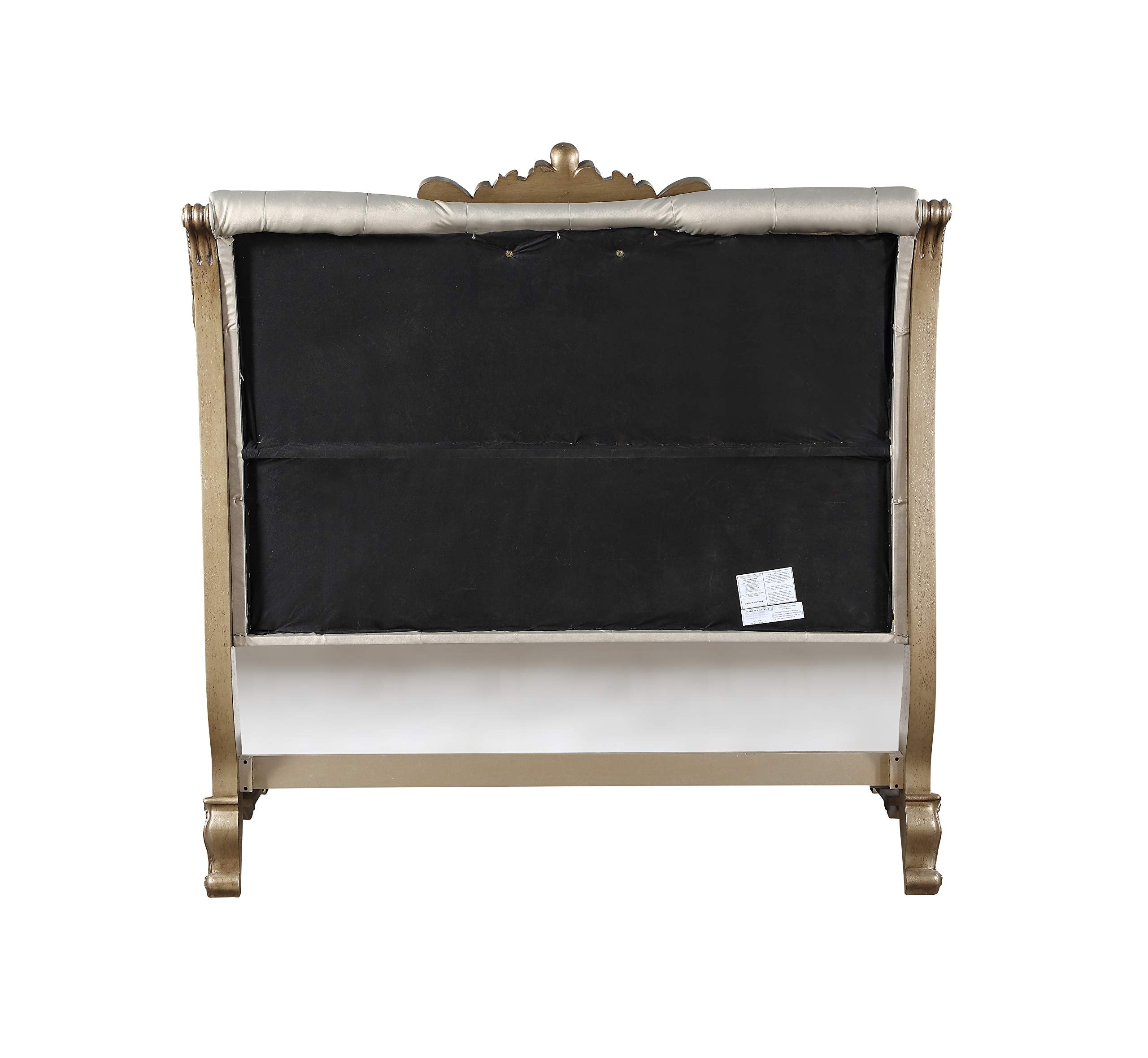 Acme Orianne Queen Bed,Champagne Leatherette and Antique Gold