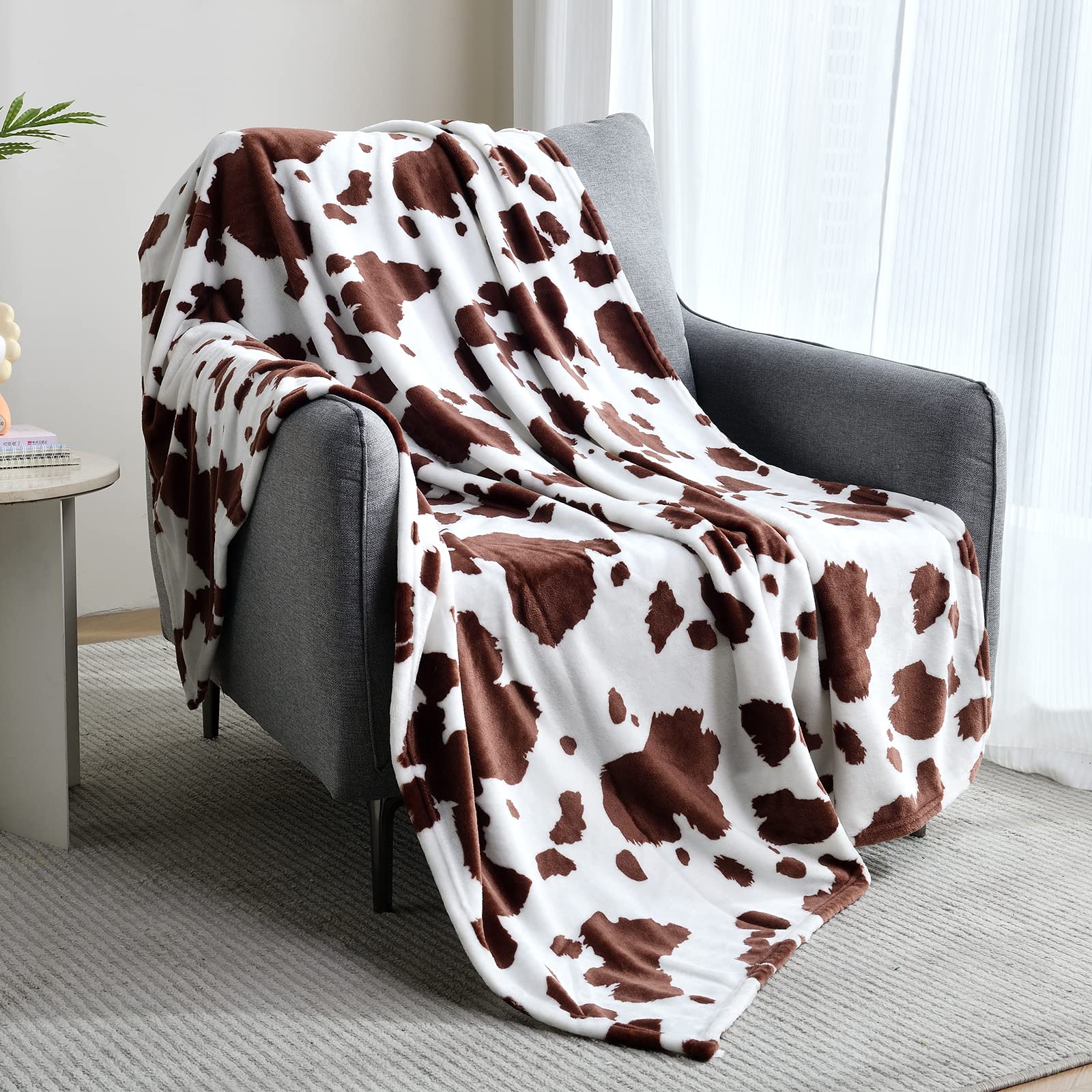 Sochow Cow Print Fleece Throw Blanket For Sofa Couch, Soft Lightweight Cozy Warm Home Decor Flannel Blanket, Cute Animal Blanket