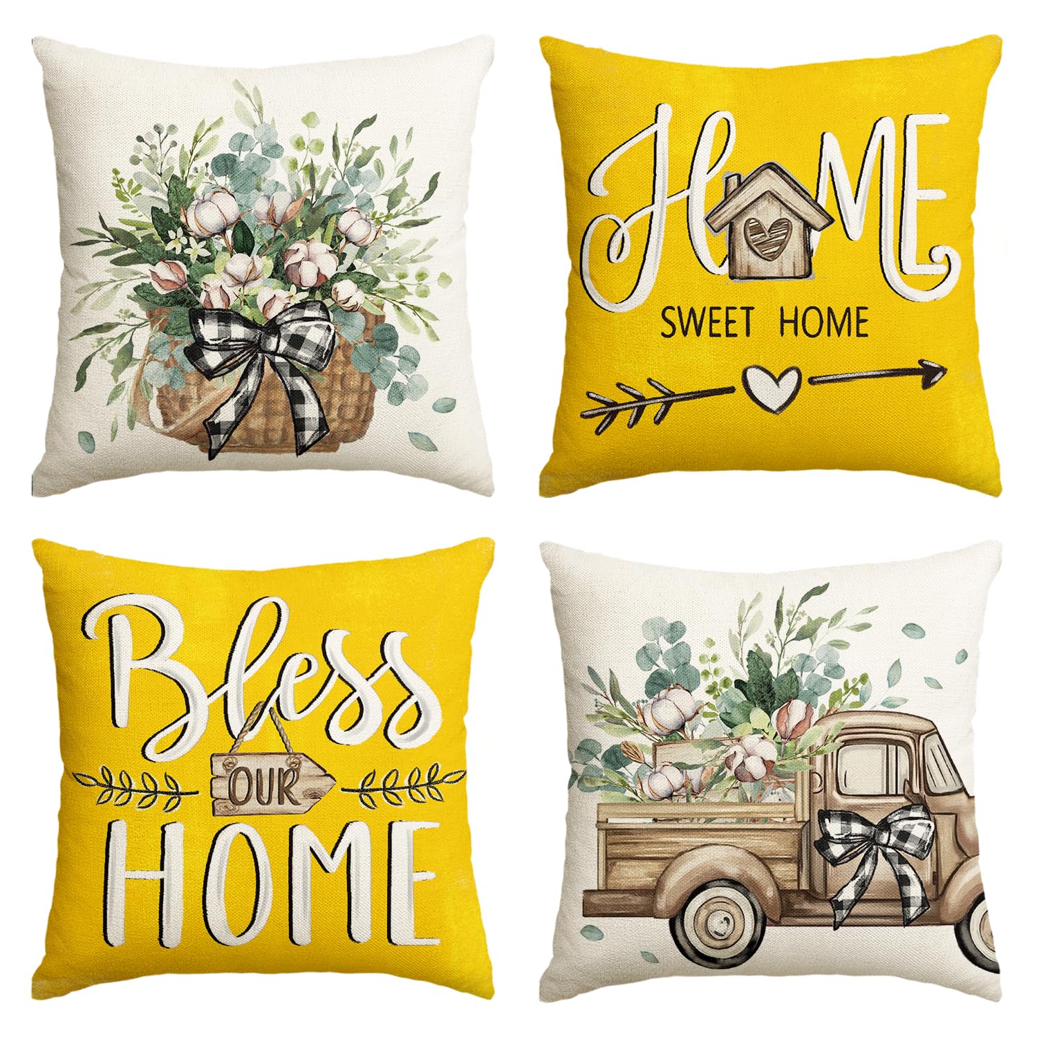 Avoin Colorlife Bless Our Home Farmhouse Eucalyptus Leaves Throw Pillow Covers, 18 X 18 Inch Truck Home Sweet Cushion Case Decor