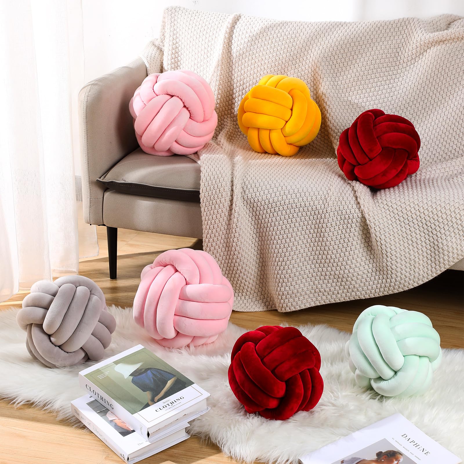 Namalu 2 Pieces Plush Knot Ball Pillows Decorative Round Throw Knotted Pillows Aesthetic Stuffed Pillows For Stress Relieving Be