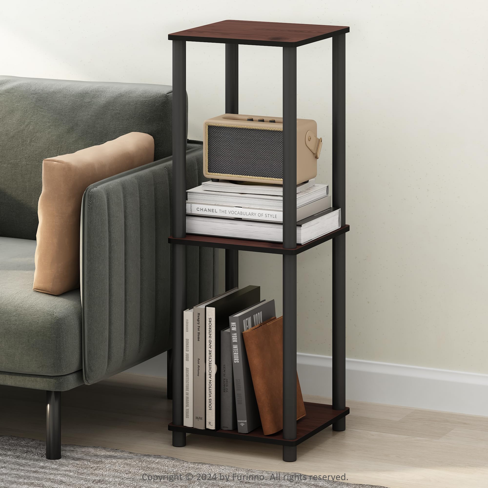 Furinno Turn-N-Tube Easy Assembly Stackable Bookcase, Bookshelf, Dark Cherry/Black