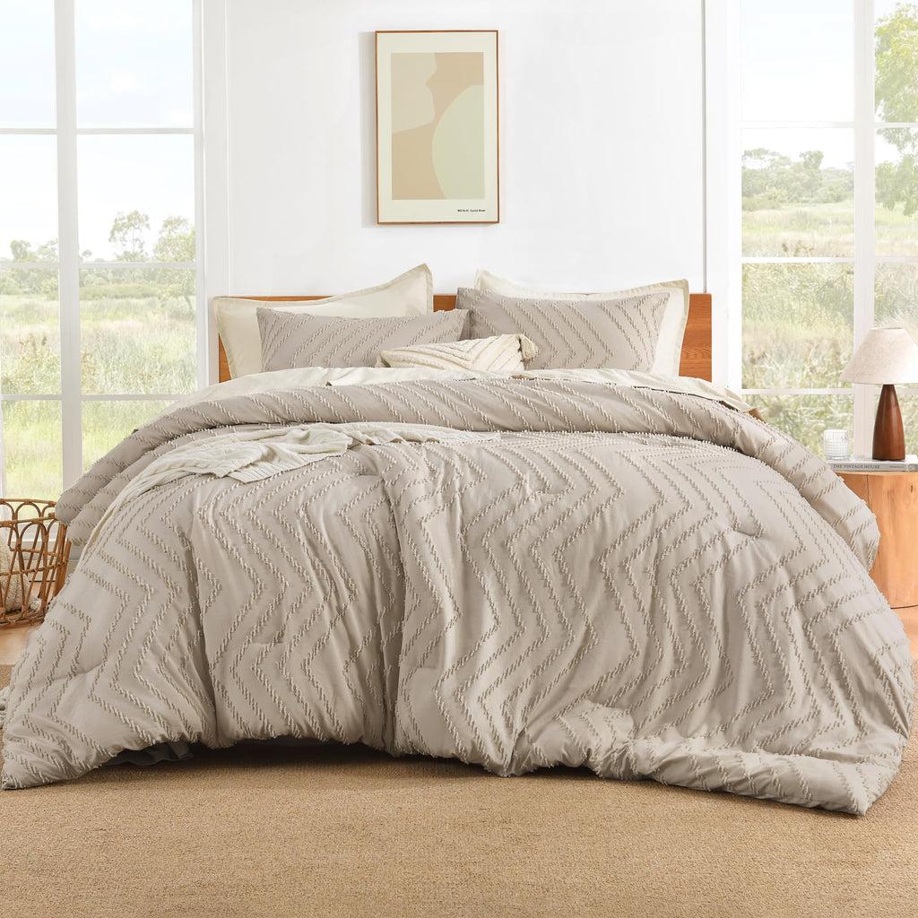 Litanika Khaki King Comforter Set, 3 Pieces Lightweight Tufted Bedding Sets, Down Alternative Comforter Fluffy Bed Set Gift Choi