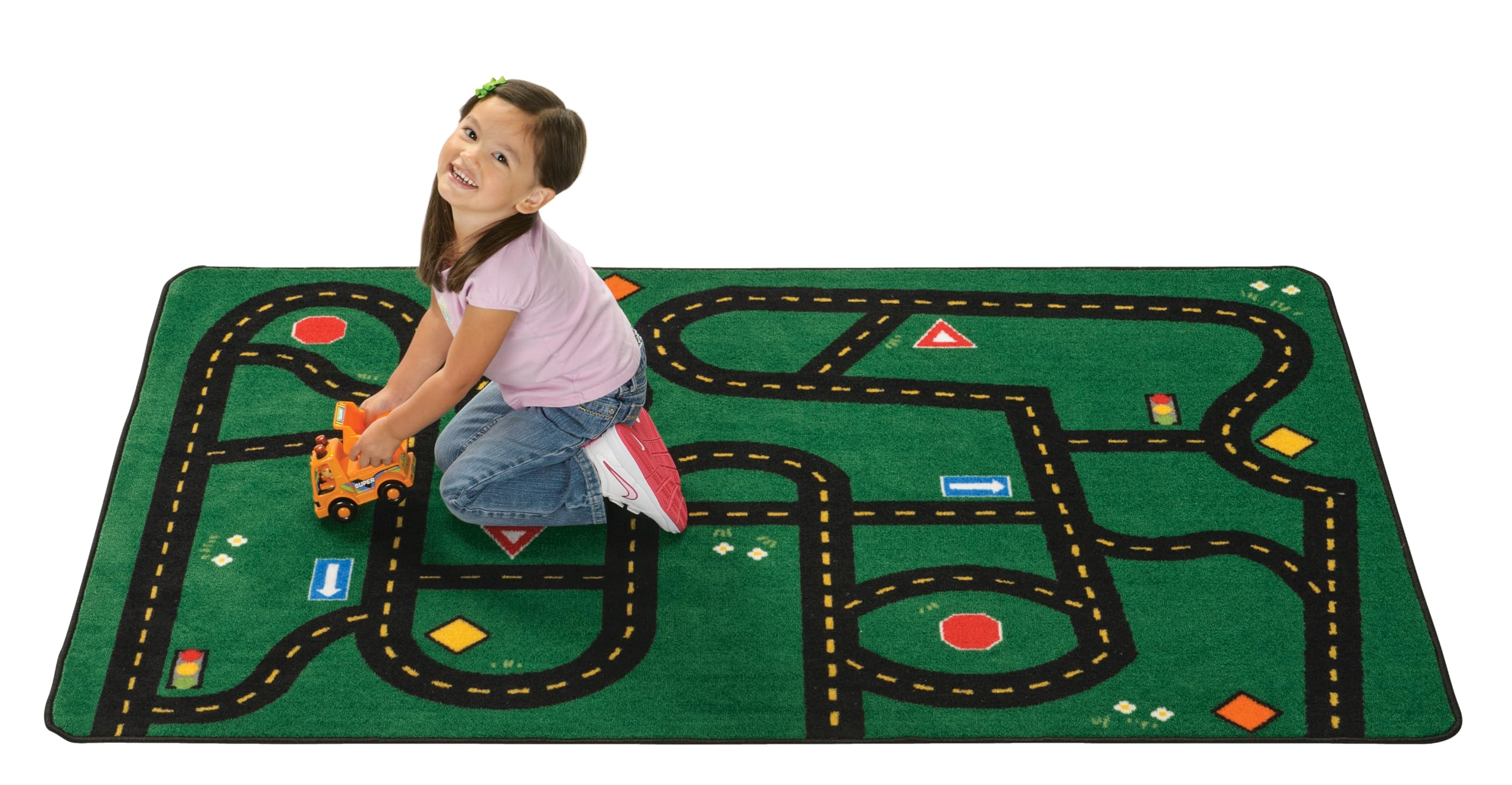 Carpets For Kids Kid$Value 48.22 Go-Go Driving Play Rug 4Ft X 6Ft Rectangle Green