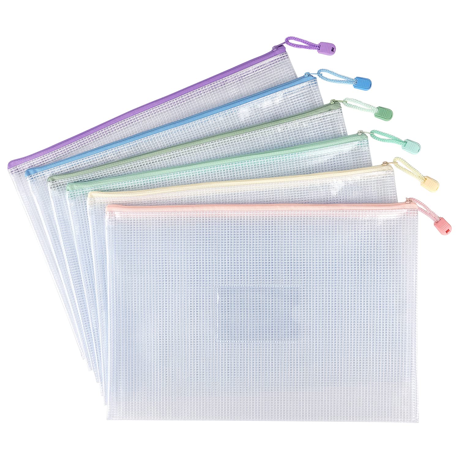 Tamaki 6 Pack Mesh Zipper Pouch With Label Pocket, Waterproof Zipper Bags, Document Bag Letter/A4, Durable Pouches For Organizat