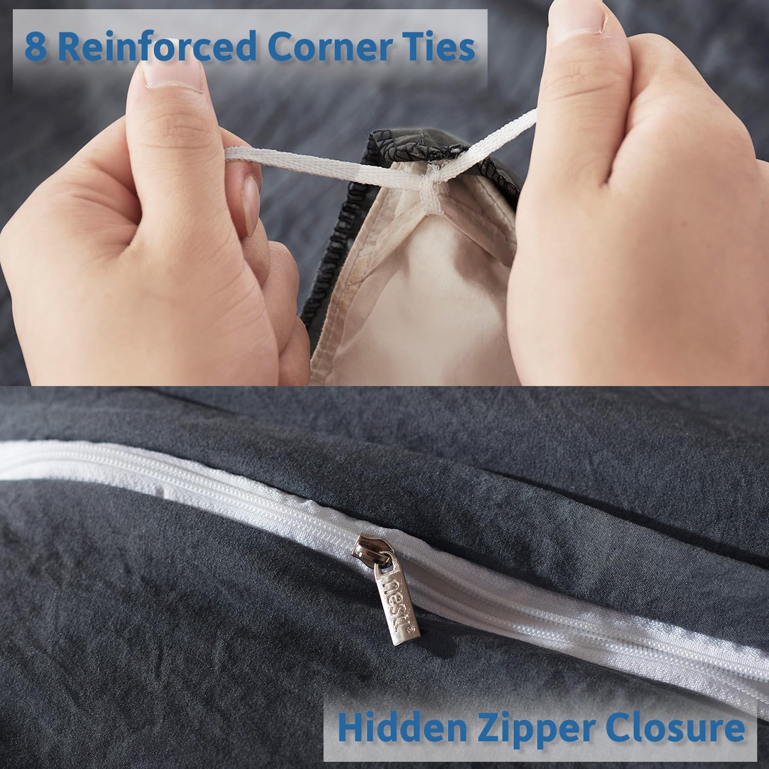 Nestl Dark Grey Duvet Cover Queen Size - Soft Prewashed Queen Duvet Cover Set, 3 Piece, With Zipper Closure, 1 Duvet Cover 90X90 Inches And 2 Pillow Shams