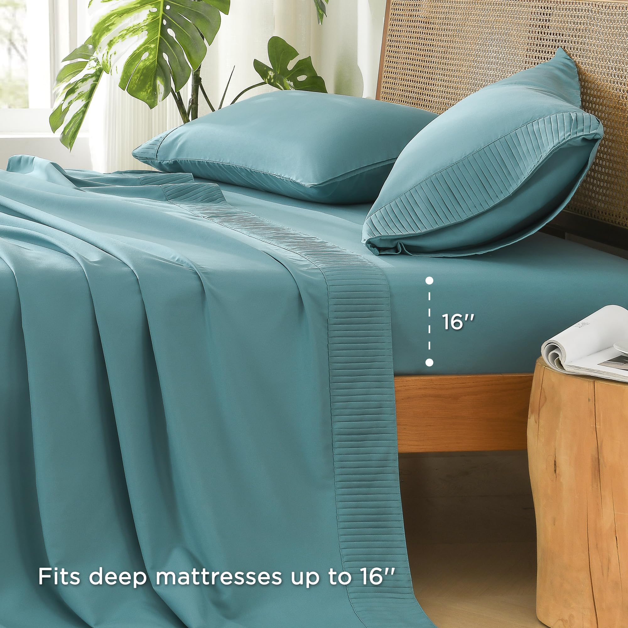 Andency Grayish Teal Sheets Queen Set 4 Pieces, Super Soft Sheets For Queen Size Bed, Microfiber Queen Sheet Set, Deep Pocket Up To 16', Hotel Luxury Breathable & Cooling Bedding Sheets & Pillowcases
