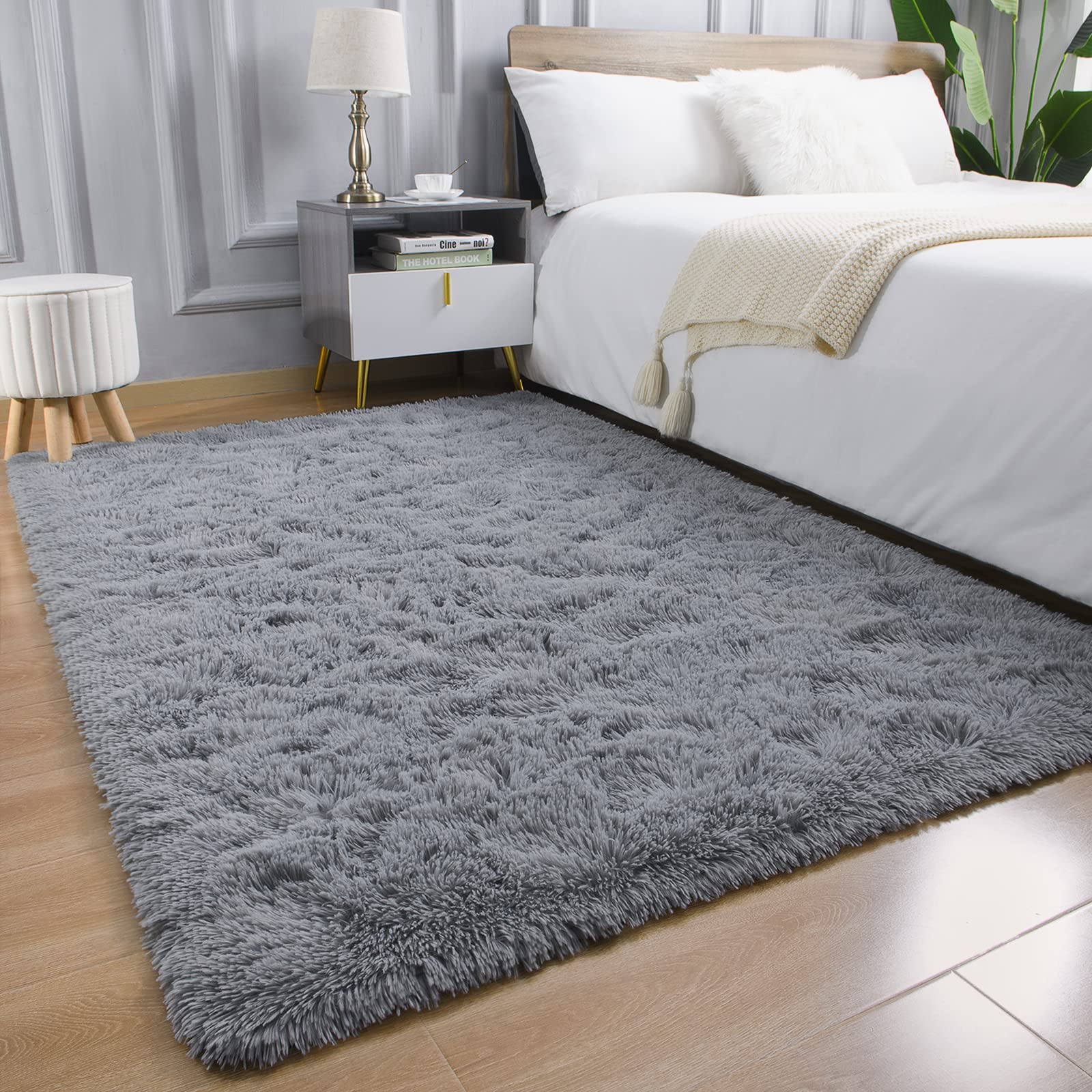 Arogan Luxury Soft Area Rugs For Bedroom Living Room Plush Shag Rug 4X6 Feet, Grey Fluffy Rug For Kids Girls Playroom Dorm Room,