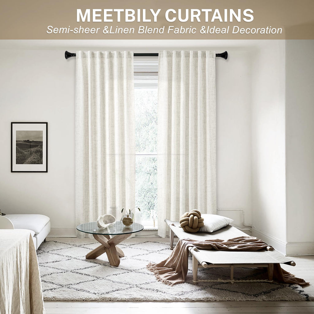 Meetbily Natural Linen Back Tab Curtains 92 Inch Long 2 Panels Set For Living Room Semi Sheer Light Filtering Window Drape Neutr