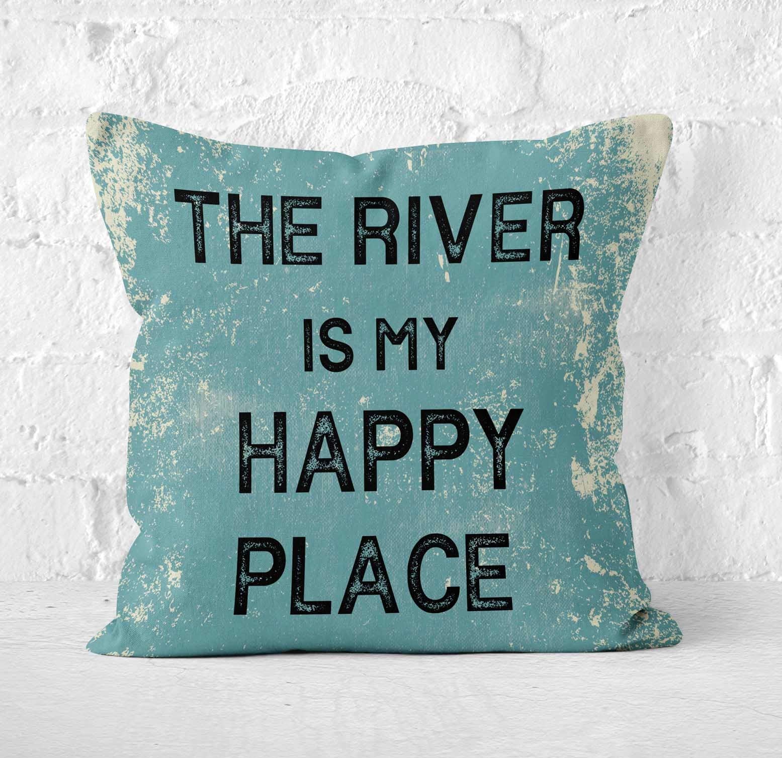 Decopow Vintage Style River House Decorative Throw Pillow Cover,The River Is My Happy Place Square 18X18 Inches (River Is Happy