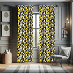 Ambesonne Yellow And White Curtains, Geometric Design With Triangles Squares And Houndstooh Inspiration, Window Treatments 2 Pan