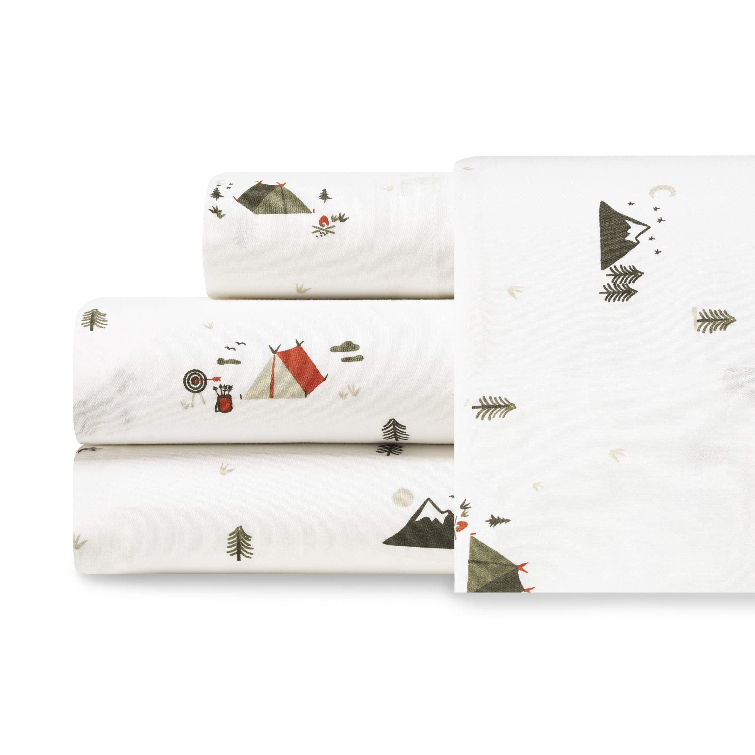 Eddie Bauer - King Sheets, Cotton Percale Bedding Set, Crisp & Cool Home Decor (Cascade Camping, King)
